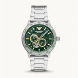 Emporio Armani Meccanico Chronograph Automatic Green Dial Silver Steel Strap Watch For Men - AR60053
