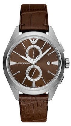 Emporio Armani Claudio Chronograph Brown Dial Brown Leather Strap Watch For Men - AR11482