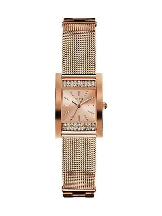 Guess Nouveau Diamonds Rose Gold Dial Rose Gold Mesh Bracelet Watch for Women - W0127L3
