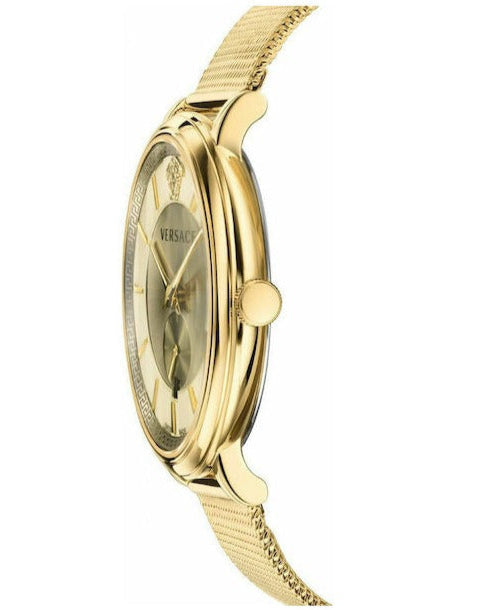 Versace V Circle Quartz Gold Dial Gold Mesh Bracelet Watch For Men - VBQ070017