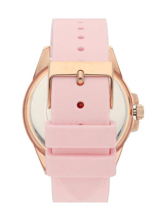 Guess Frontier Diamonds Rose Gold Dial Pink Rubber Strap Watch For Women - W1160L5