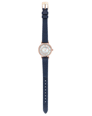 Emporio Armani Gianni T-Bar Analog Mother of Pearl Dial Blue Leather Strap Watch For Women - AR11468