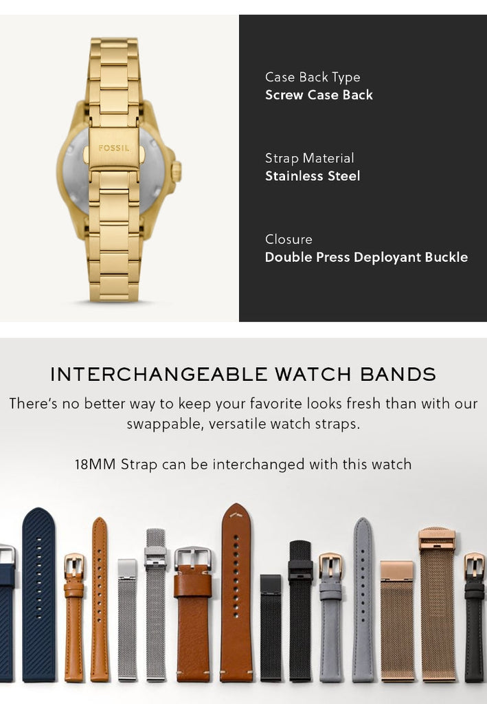 Fossil Blue Dive Three Hand White Dial Gold Steel Strap Watch For Women - ES5350