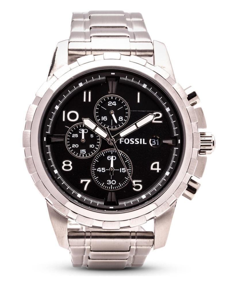 Fossil Dean Chronograph Black Dial Silver Steel Strap Watch for Men - FS4542