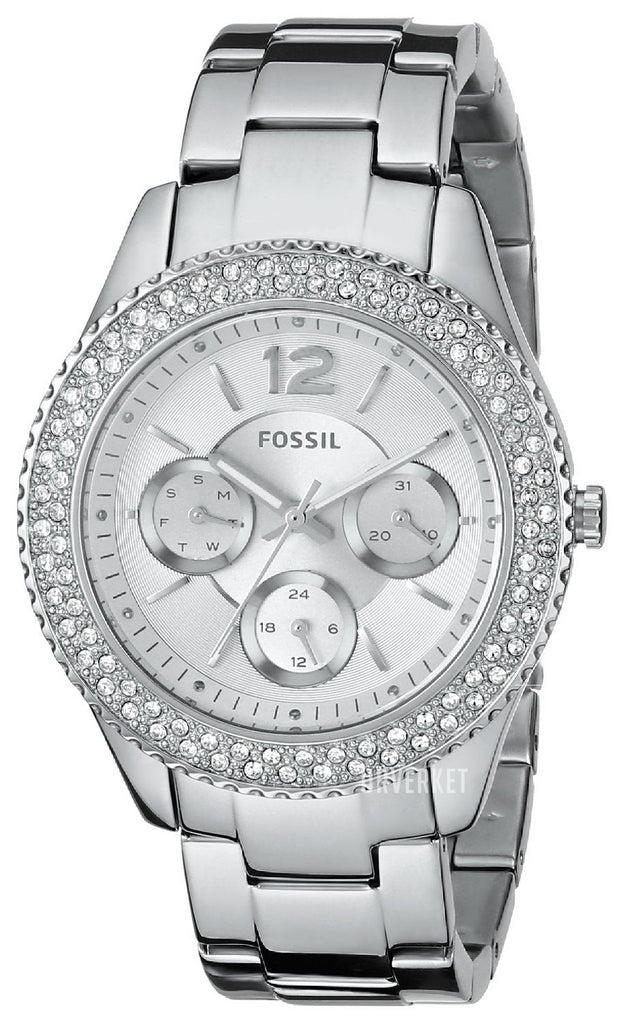 Fossil Stella Silver Dial Silver Steel Strap Watch for Women - ES3588