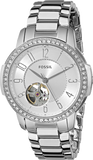 Fossil Architect Automatic Silver Dial Silver Steel Strap Watch for Women - ME3057