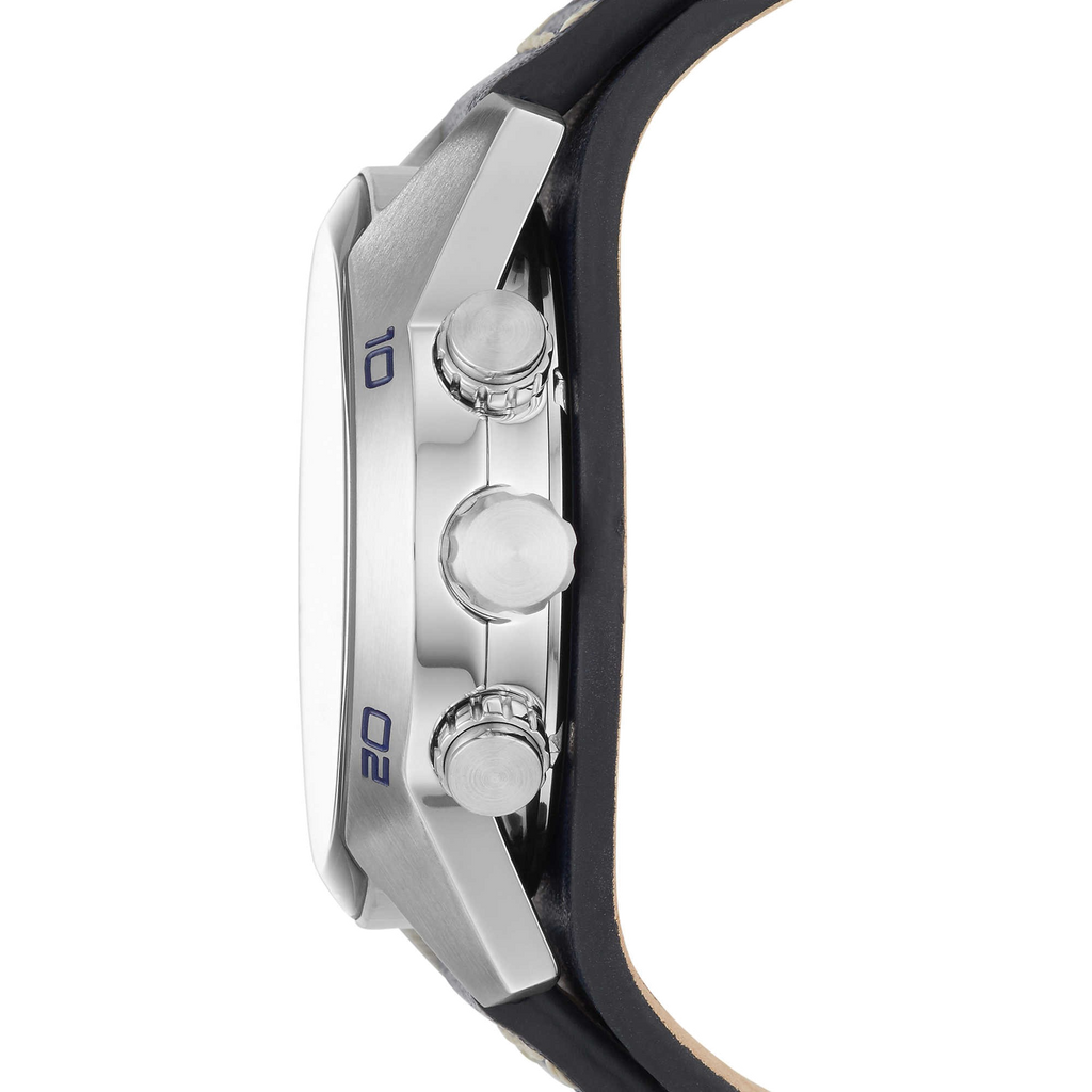 Fossil Coachman Chronograph White Dial Blue Leather Strap Watch for Men - CH3051