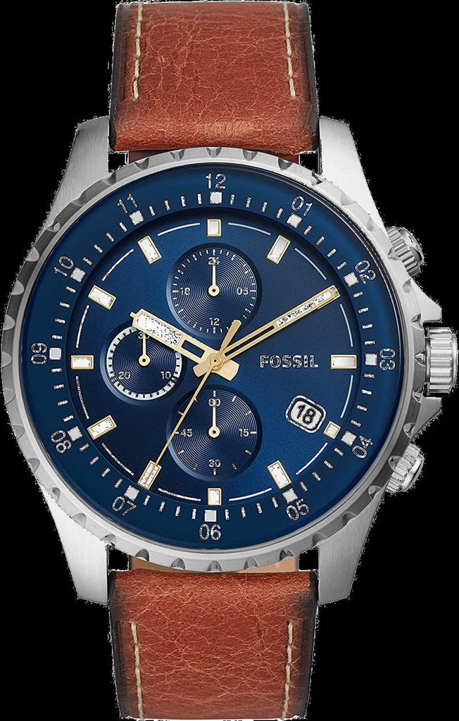 Fossil Dillinger Luggage Chronograph Blue Dial Brown Leather Strap Watch for Men - FS5675
