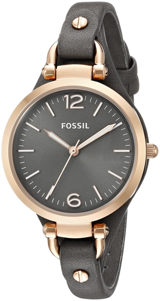 Fossil Georgia Smoke Grey Dial Grey Leather Strap Watch for Women - ES3077