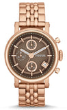 Fossil Boyfriend Chronograph Brown Dial Rose Gold Steel Strap Watch for Women - ES3494