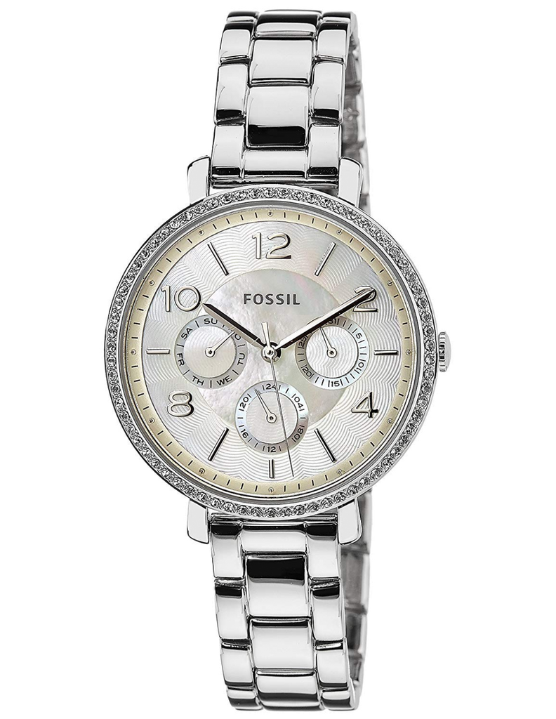 Fossil Jacqueline Multi-Function Mother of Pearl Dial Silver Steel Strap Watch for Women - ES3755