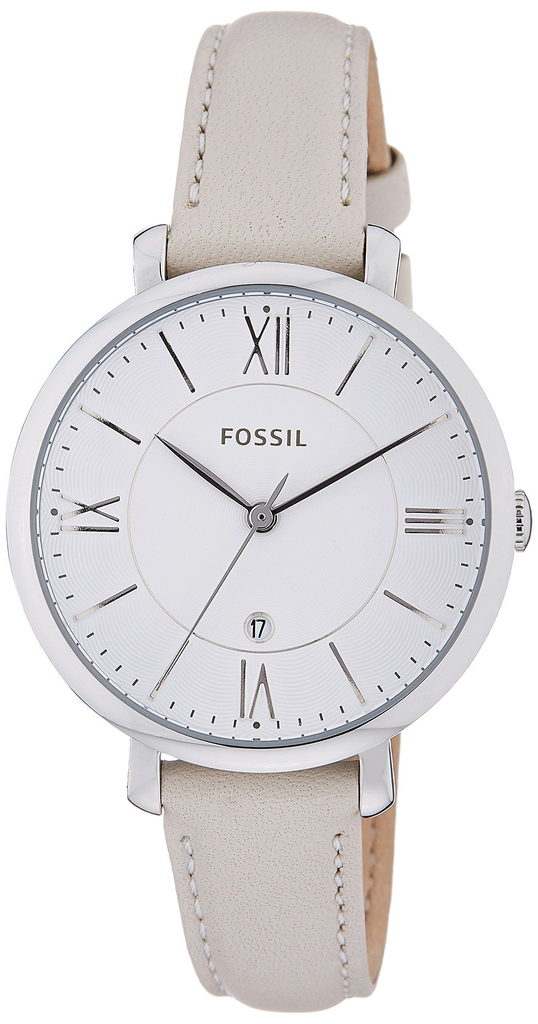 Fossil Jacqueline White Dial Beige Leather Strap Watch for Women - ES3793