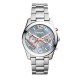 Fossil Perfect Boyfriend Mother of Pearl Blue Dial Silver Steel Strap Watch for Women - ES3880