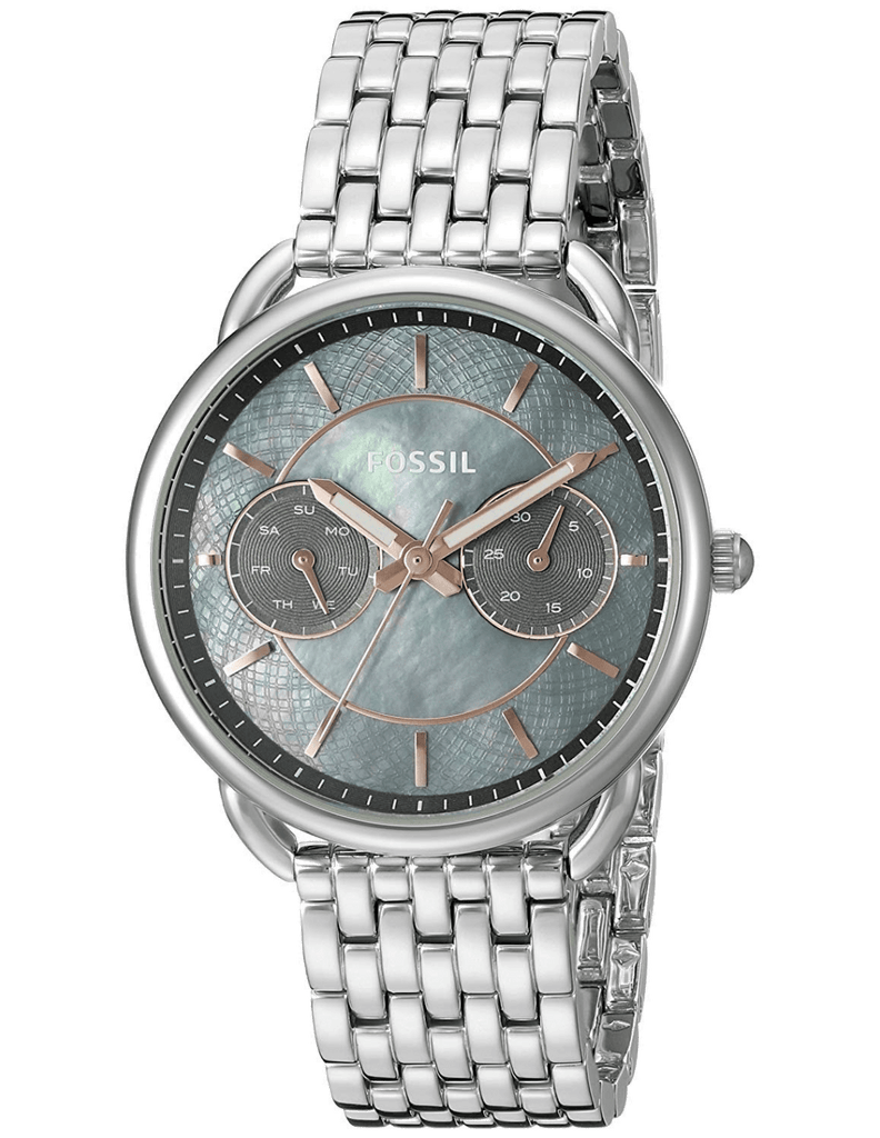 Fossil Tailor Mother of Pearl Black Dial Silver Steel Strap Watch for Women - ES3911