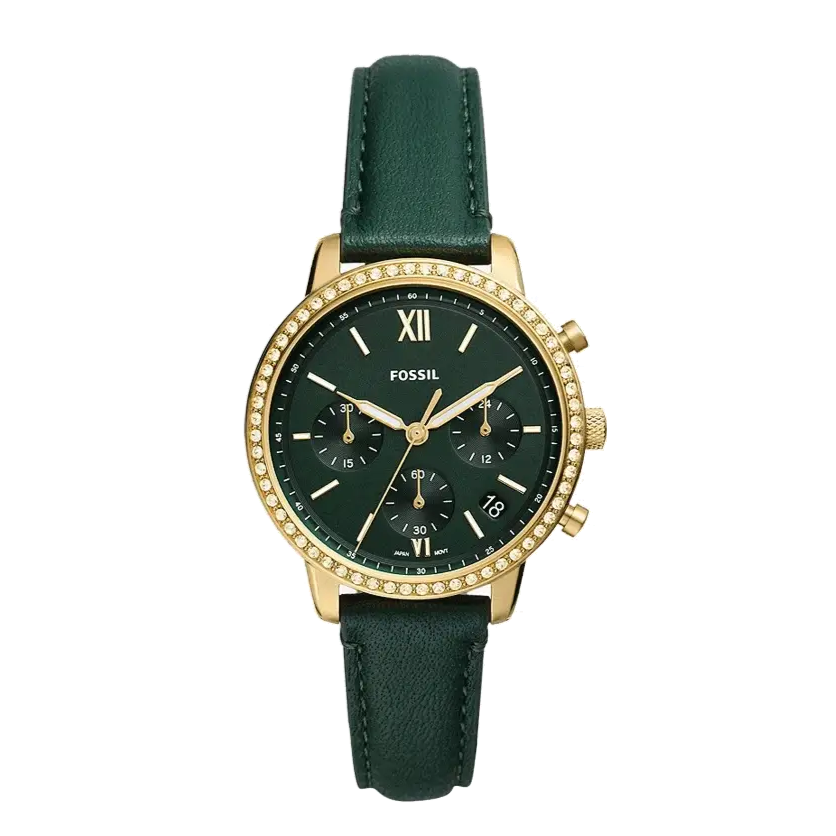 Fossil Neutra Chronograph Green Dial Green Leather Strap Watch for Women - ES5239