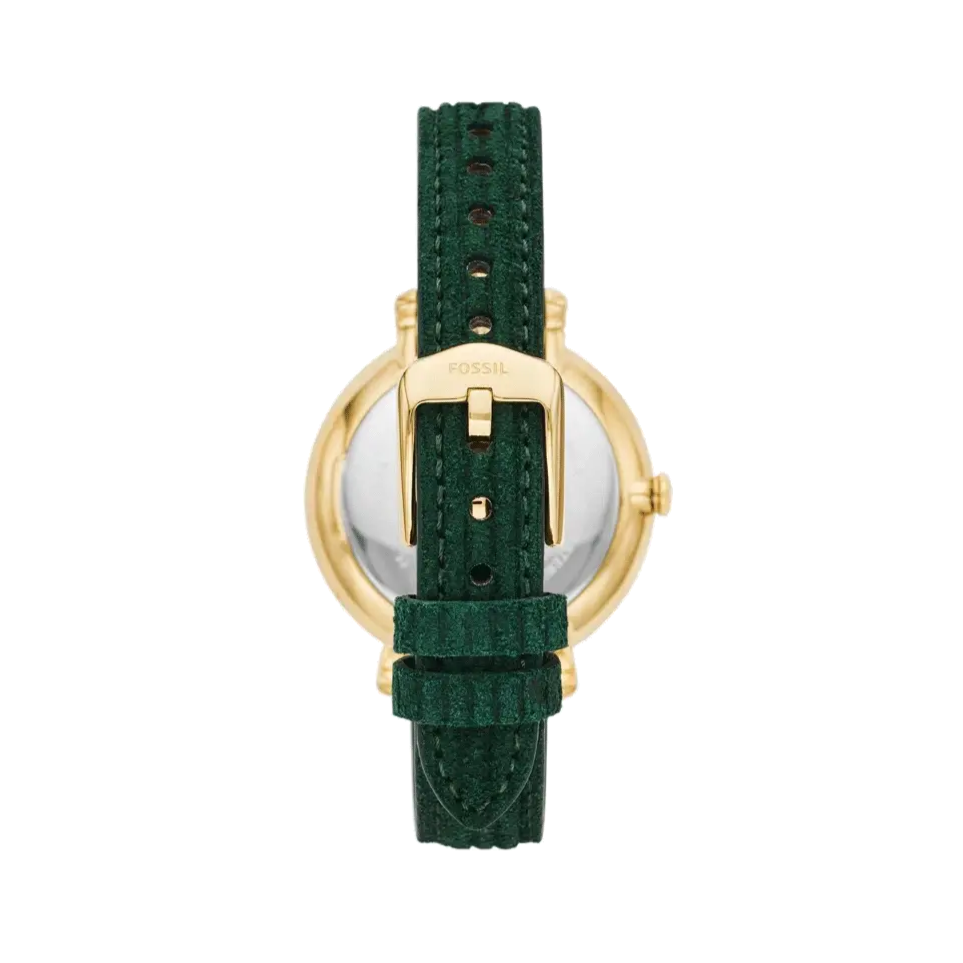 Fossil Jacqueline Multifunction Moonphase Mother of Pearl White Dial Green Leather Strap Watch for Women - ES5244