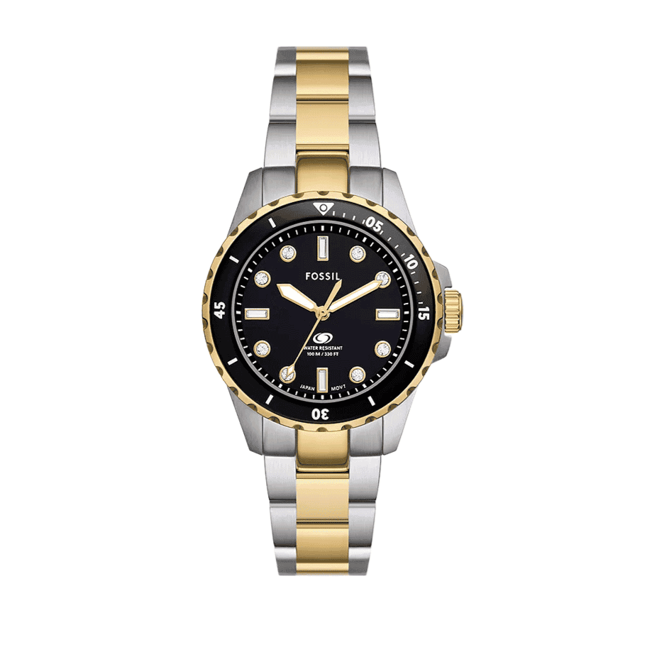 Fossil Blue Dive Three Hand Black Dial Two Tone Steel Strap Watch For Women - ES5349