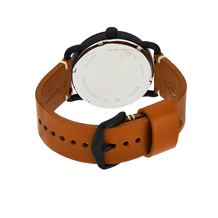 Fossil Commuter Three Hand Date Black Dial Brown Leather Strap Watch for Men - FS5276