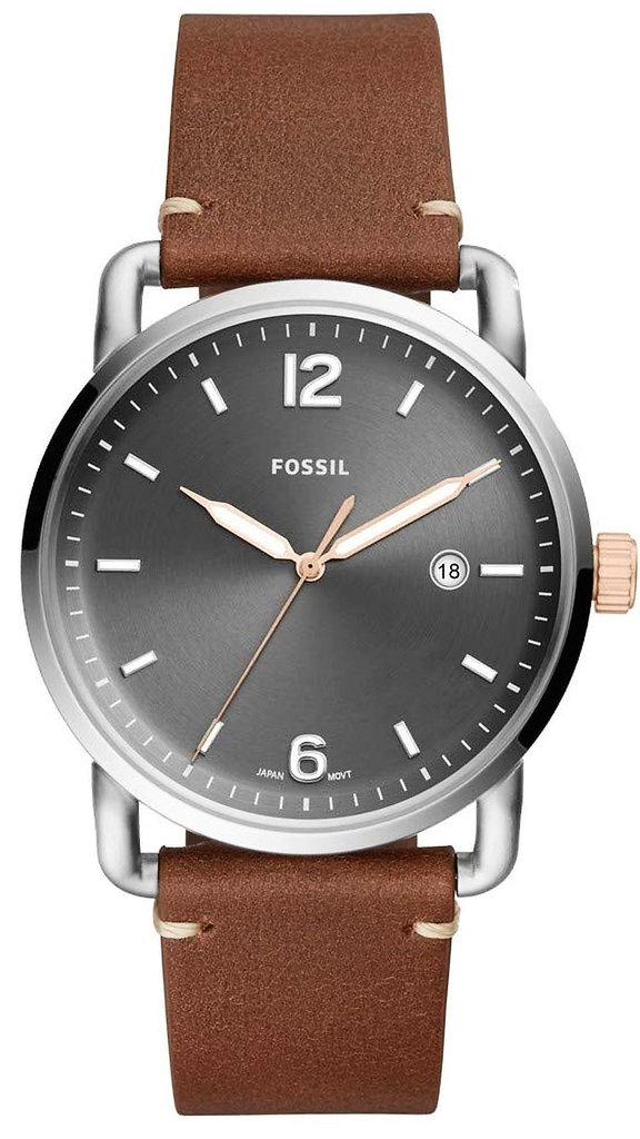 Fossil Commuter Grey Dial Brown Leather Strap Watch for Men - FS5417