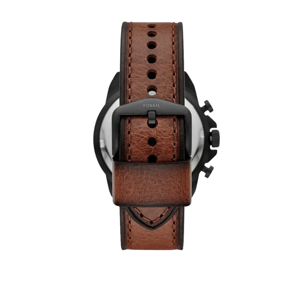 Fossil Bronson Chronograph Black Dial Brown Leather Strap Watch for Men - FS5856