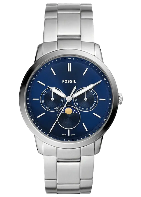 Fossil Neutra Minimalist Moonphase Blue Dial Silver Steel Strap Watch for Men - FS5907