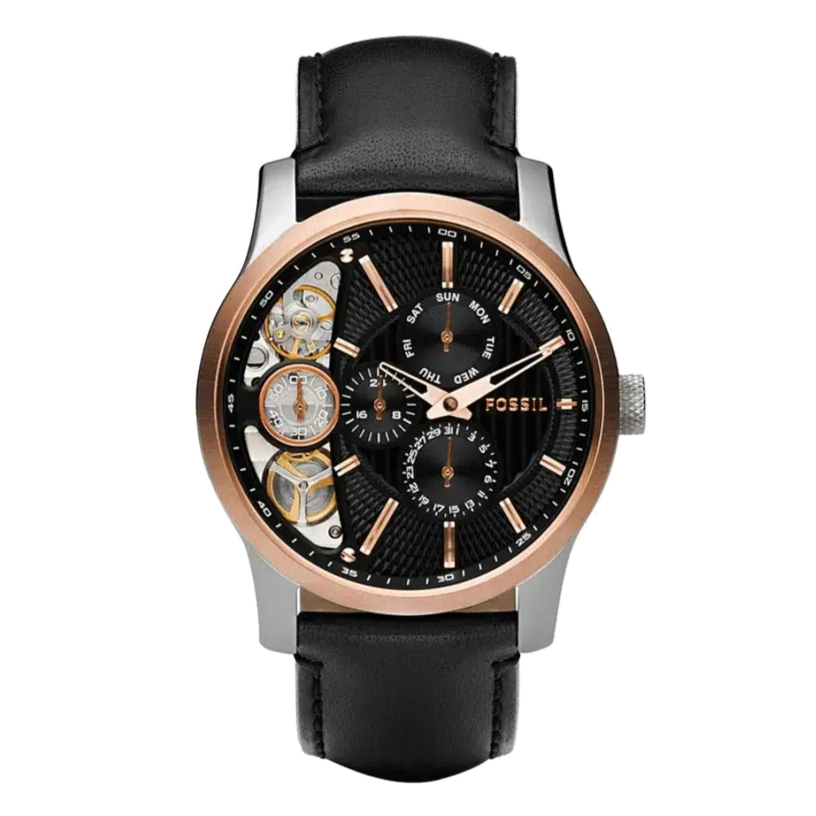 Fossil Twist Multi-Function Chronograph Black Dial Black Leather Strap Watch for Men - ME1099