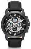 Fossil Grant Automatic Black Dial Black Leather Strap Watch for Men - ME3028