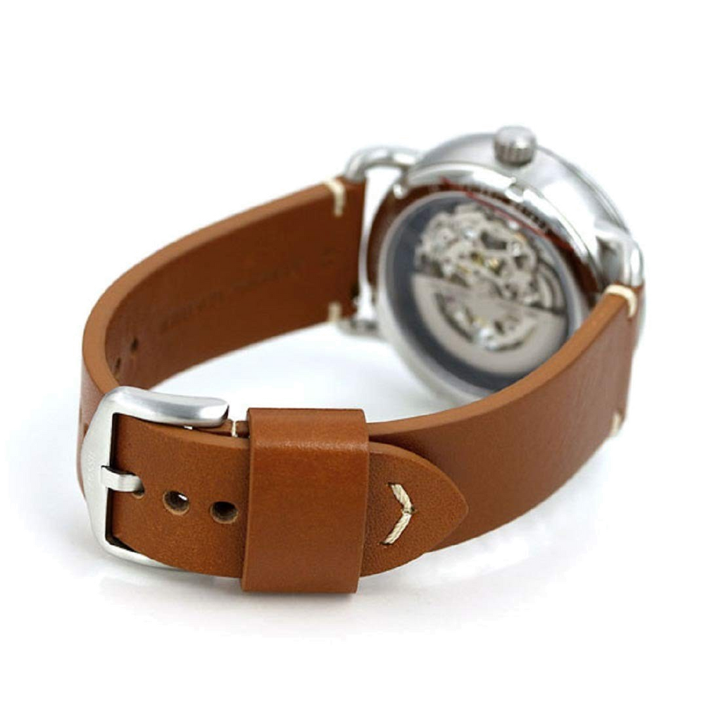 Fossil Commuter Automatic Skeleton Blue Dial Brown Leather Strap Watch for Men - ME3159