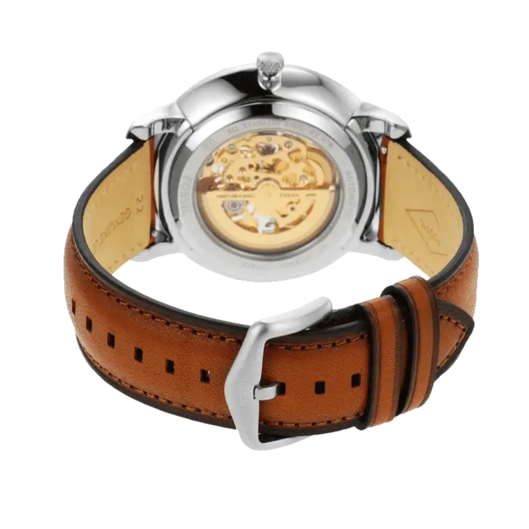 Fossil Neutra Automatic Luggage Skeleton Blue Dial Brown Leather Strap Watch for Men - ME3160