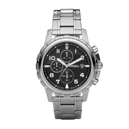 Fossil Dean Chronograph Black Dial Silver Steel Strap Watch for Men - FS4542