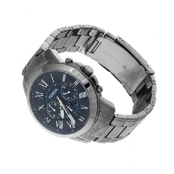 Fossil Grant Chronograph Blue Dial Grey Steel Strap Watch for Men - FS4831