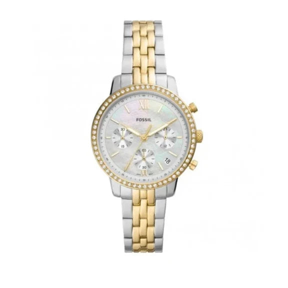 Fossil Neutra Chronograph Mother of Pearl White Dial Two Tone Steel Strap Watch for Women - ES5216