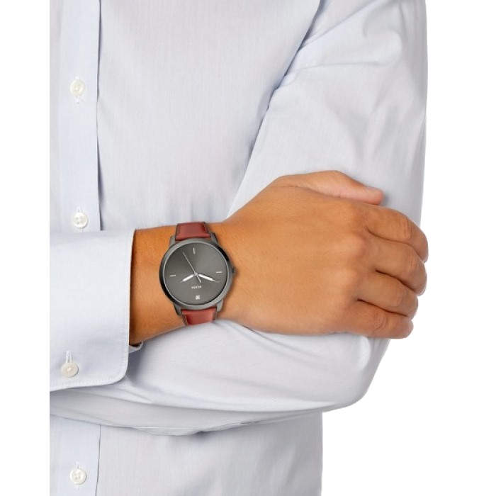 Fossil The Minimalist 3H Grey Dial Brown Leather Strap Watch for Men - FS5479