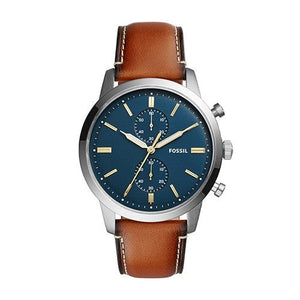 Fossil Townsman Chronograph Blue Dial Brown Leather Strap Watch for Men - FS5279