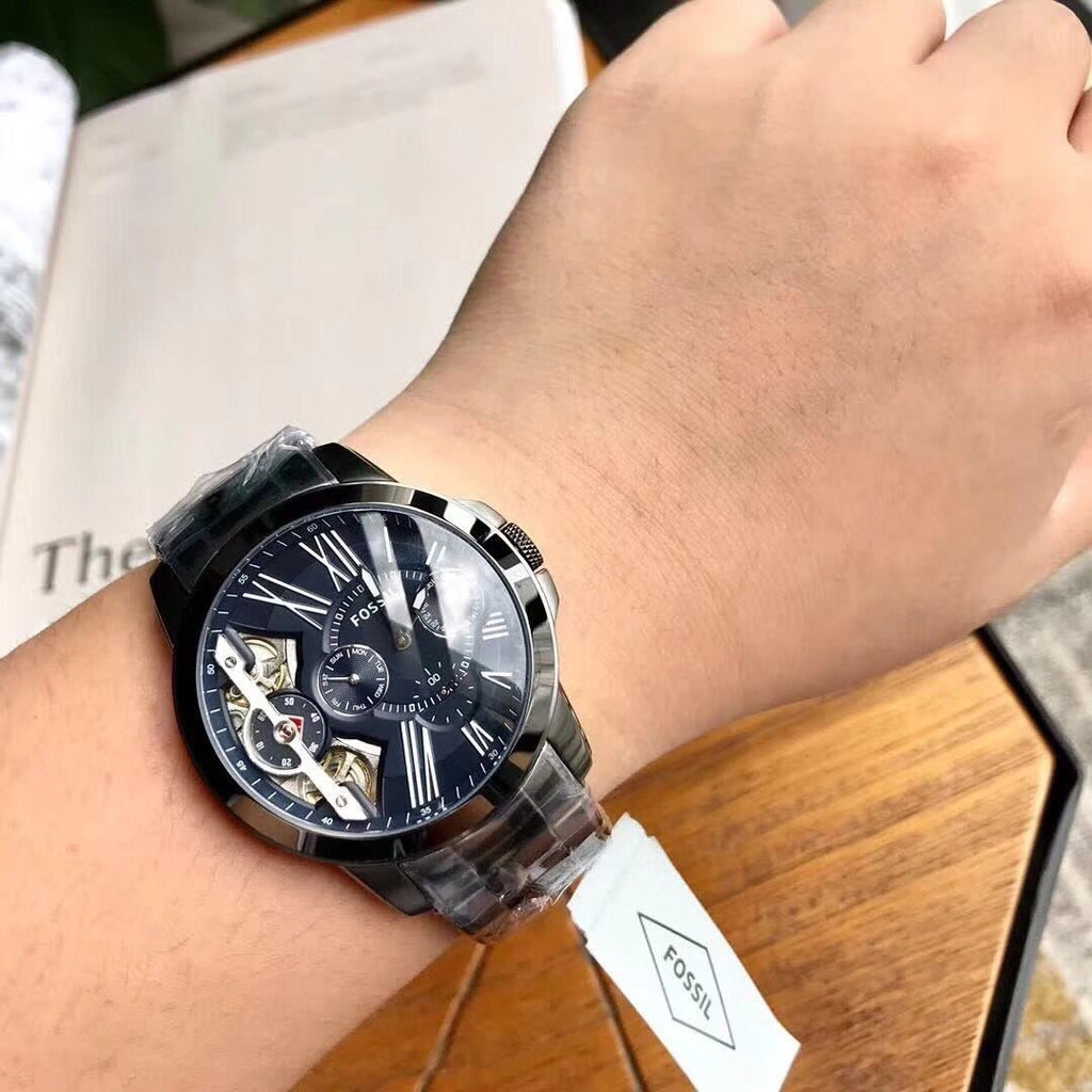 Fossil Grant Twist Multifunction Blue Dial Grey Steel Strap Watch for Men - ME1146