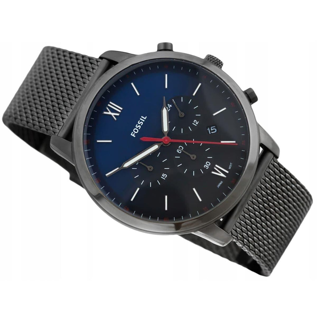 Fossil Neutra Chronograph Blue Dial Silver Mesh Bracelet Watch for Men - FS5383