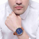 Fossil The Commuter Blue Dial Brown Leather Strap Watch for Men - FS5401