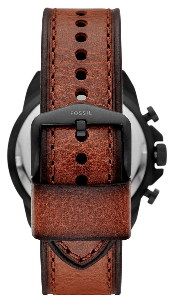 Fossil Bronson Chronograph Black Dial Brown Leather Strap Watch for Men - FS5856