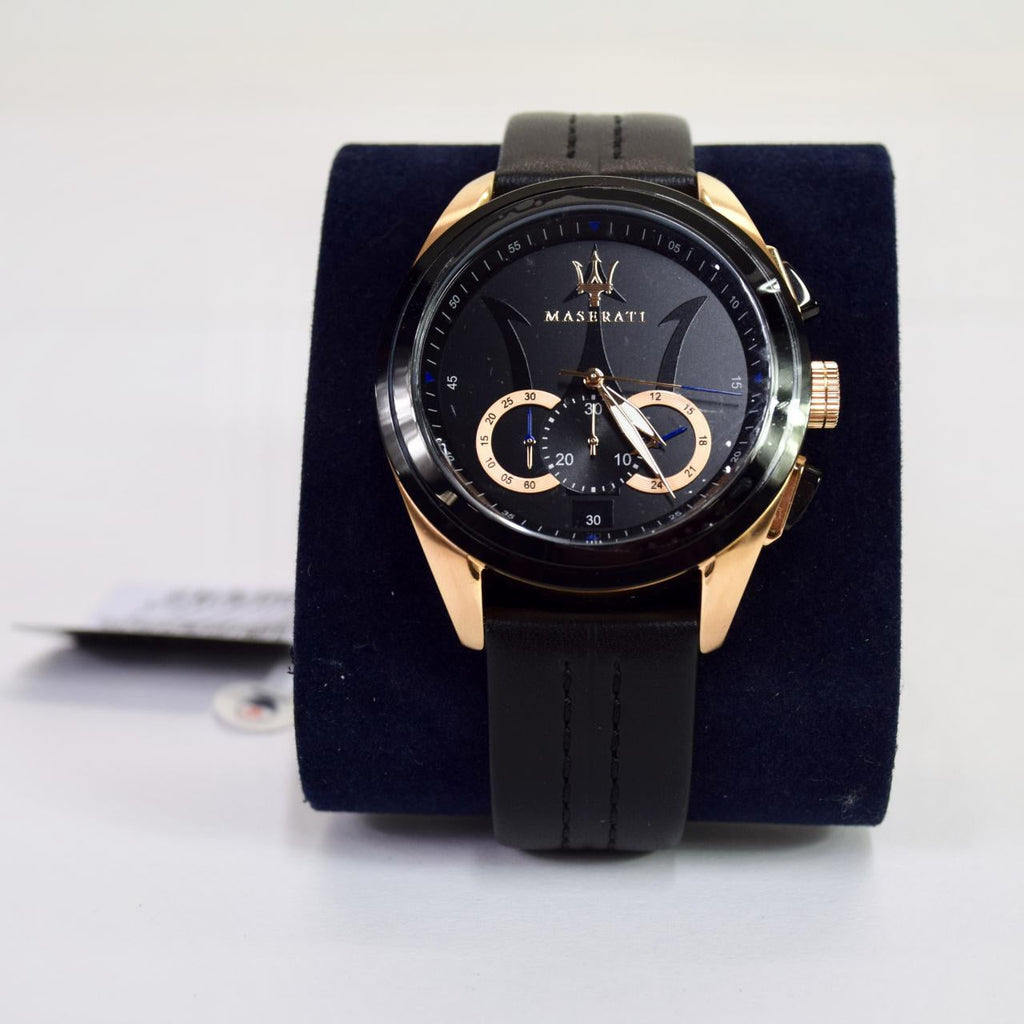 Maserati Traguardo 45mm Black Dial Watch Black Strap For Men - R8871612025