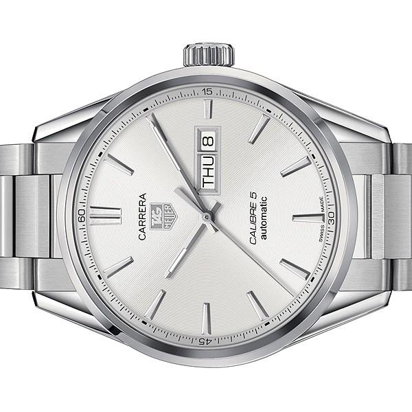 Tag Heuer Carrera Calibre 5 Automatic White Dial Silver Steel Strap Watch for Men - WAR201B.BA0723