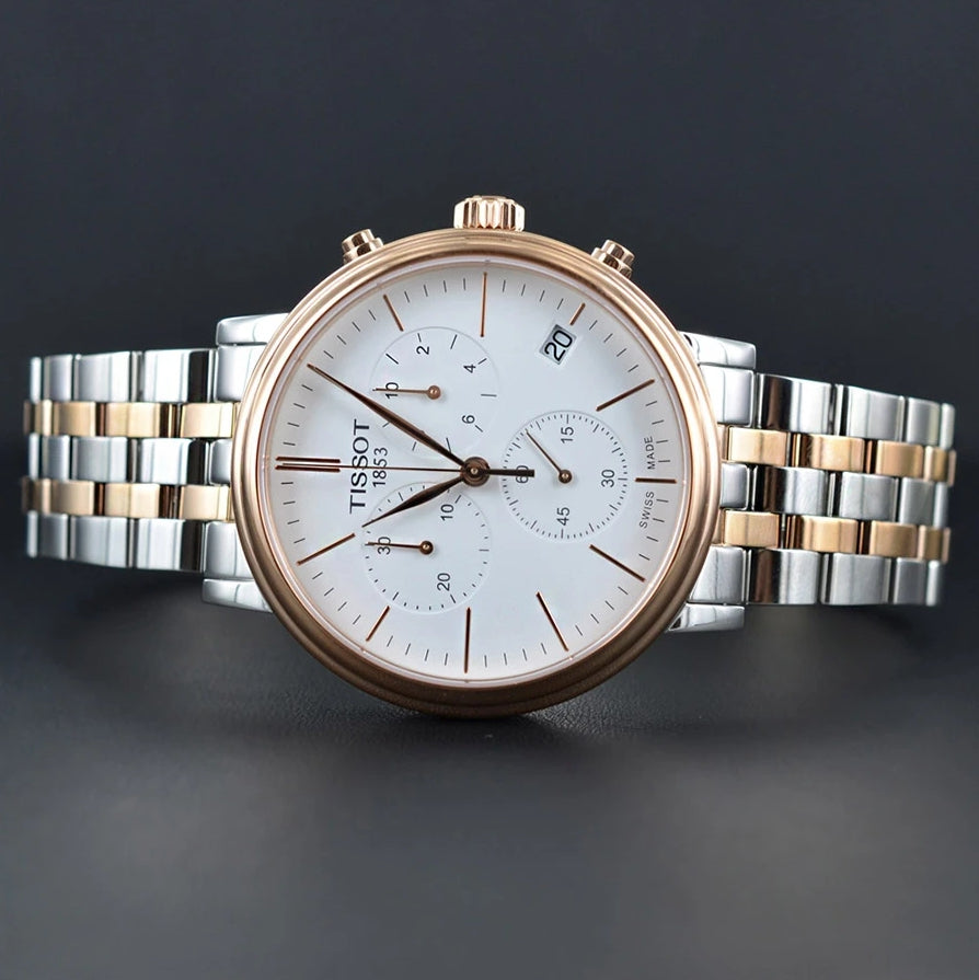 Tissot Carson Premium Chronograph White Dial Two Tone Steel Strap Watch For Men - T122.417.22.011.00