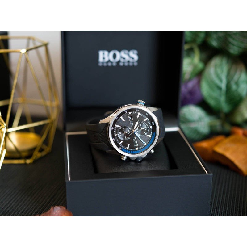 Hugo Boss Globetrotter Black Dial Black Silicone Strap Watch for Men - 1513820