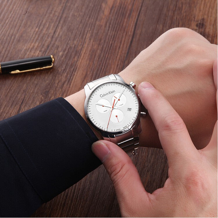 Calvin Klein City Chronograph White Dial Silver Steel Strap Watch for Men - K2G271Z6