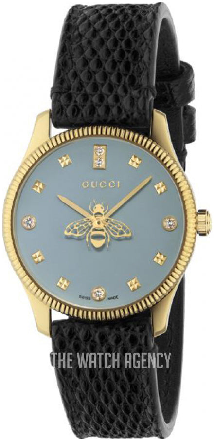 Gucci G Timeless Quartz Blue Dial Black Leather Strap Watch For Men - YA1265018