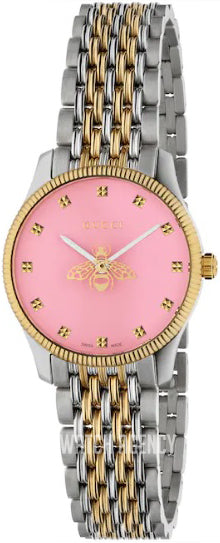Gucci G Timeless Quartz Pink Dial Two Tone Steel Strap Watch For Women - YA1265030