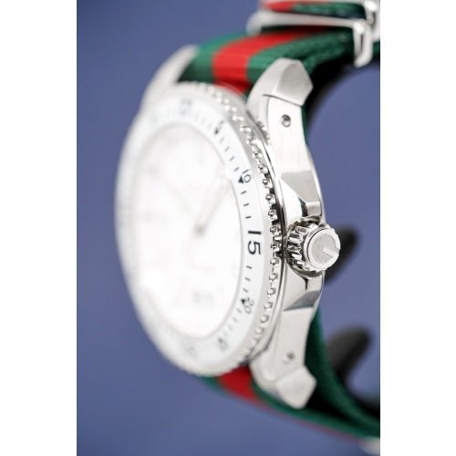Gucci Dive White Dial Red & Green Nylon Strap Watch For Men - YA136207