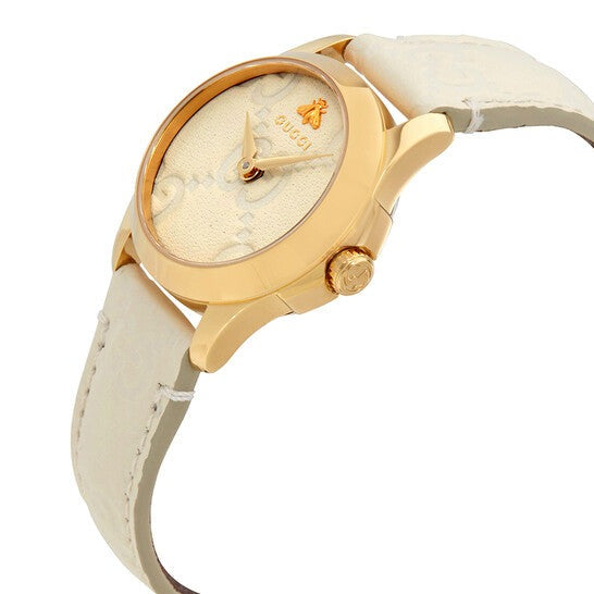 Gucci G Timeless Quartz White Dial White Leather Strap Watch For Women - YA126580A
