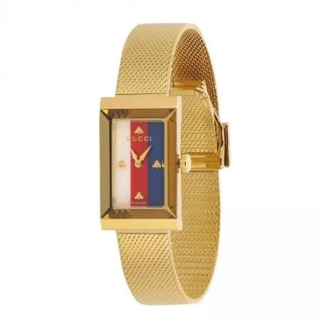 Gucci G-Frame Mother of Pearl Dial Yellow Gold Mesh Bracelet Watch For Women - YA147410