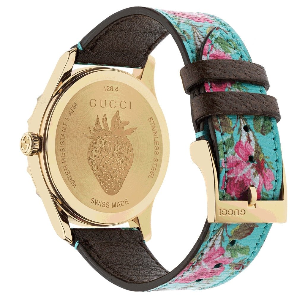 Gucci G Timeless Floral Turquoise Dial Turquoise Leather Strap Watch For Women - YA1264085