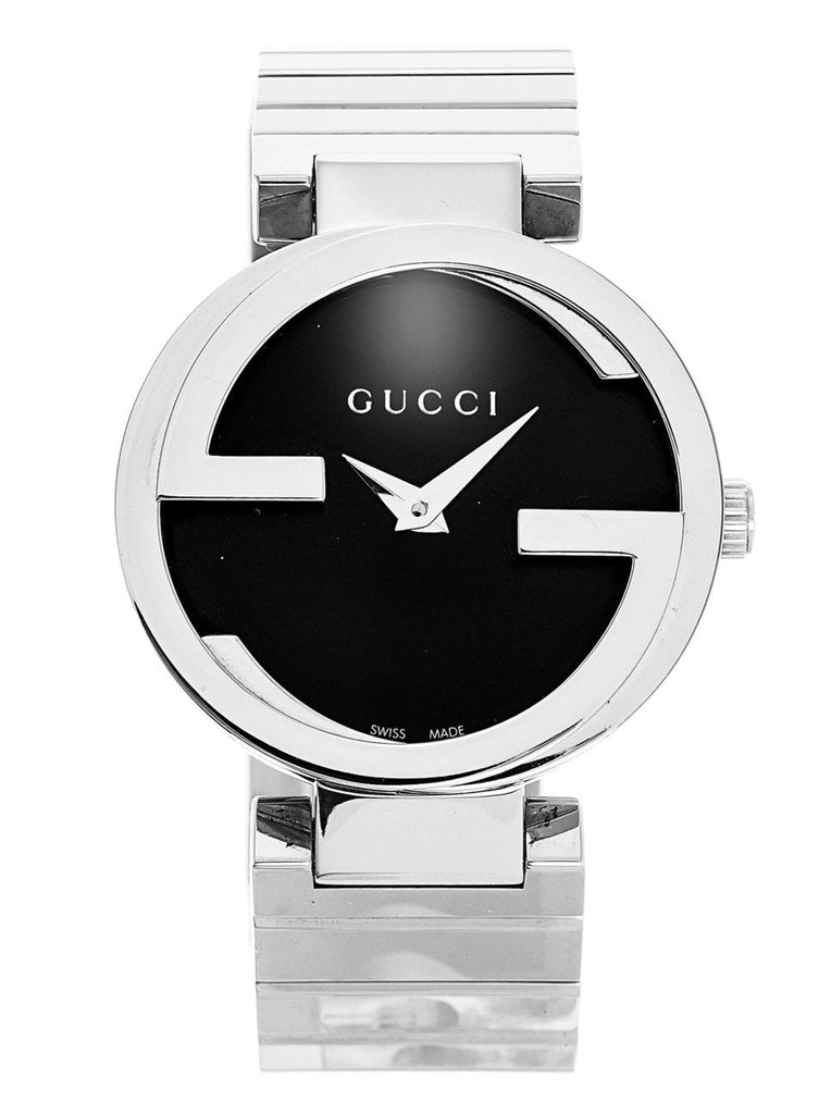 Gucci G Interlocking Black Dial Silver Steel Strap Watch For Women - YA133307